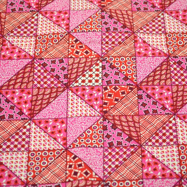 Vintage Fabric - Pink Calico Geometric Patchwork Quilt Print - Cotton By the Half Yard