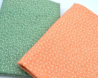 Vintage Fabric - Tiny Daisy Flowers in Coral Orange or Green - CHOOSE Color - Cotton By the Half Yard