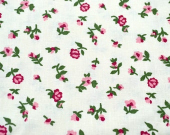 Vintage Fabric - Scattered Pink Roses on Cream - Winky Textiles Woven Cotton By the Half Yard - 60" Wide