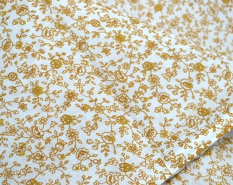 Vintage Fabric - Small Golden Brown Prairie Flowers on White - Cotton 44" x 17"L