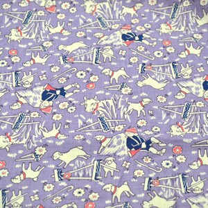 Tela vintage de Marcus Bros Rima infantil Little Boy Blue Lambs Cows on Lavender Rothermel Cotton By the Half Yard imagen 3