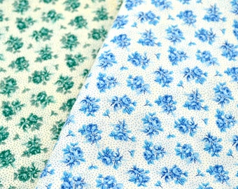 Vintage Cranston VIP Fabric - Petite Rose Bouquets and Micro Polkadots - CHOOSE Blue or Green Color