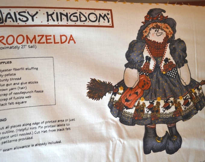 Vintage Daisy Kingdom Fabric - Broomzelda Witch Doll to Cut and Sew