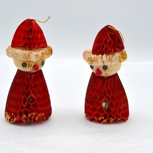 2 Vintage Christmas Ornaments - Honeycomb Mercury Bead Santa Claus - 4&quot;