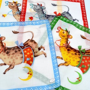 Vintage Children&#39;s Hankie - Cow Jumping Over the Moon - Woolworths - CHOOSE Color