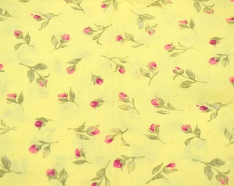 Vintage Fabric - Long Stem Pink Rosebuds on Yellow - Marcus Bros Cotton 44" x 17"L