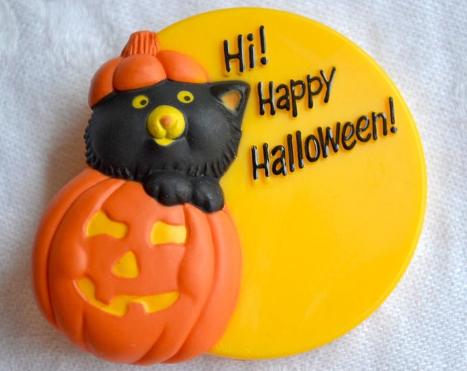 Vintage Halloween Pin Brooch Black Cat JOL Moon Happy Etsy