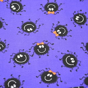 Halloween Fabric - Boy and Girl Spiders on Purple - Cotton By the Half Yard