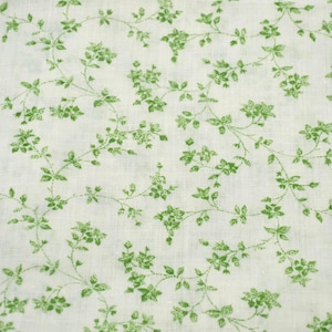 Vintage Fabric - Light Airy Green Vine Flowers on White - Poly Cotton By the Half Yard