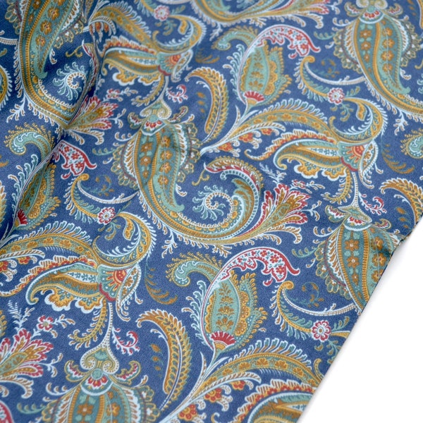 Vintage Cranston VIP Fabric - Paisley azul y verde - Algodón 44" x 17"L