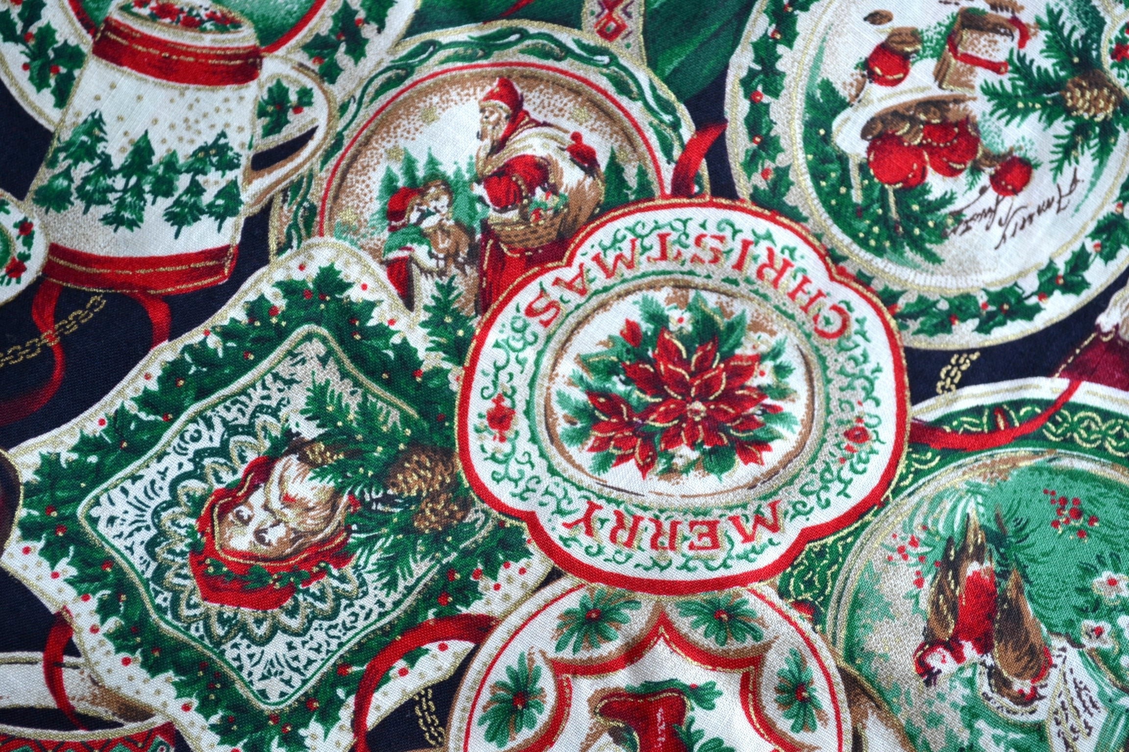 Vintage Fabric Christmas Plates and Cups Old World Santa Etsy