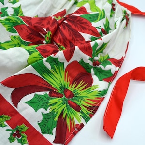 Vintage Christmas Half Apron - Mid Century Red Poinsettias