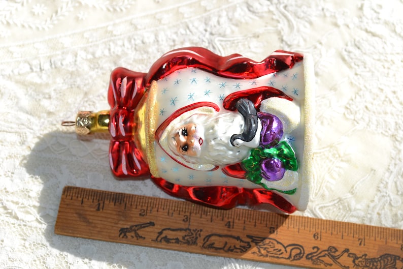 5 12 Large Santa and Bird Bell Radko Glass Christmas Ornament