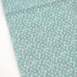 Vintage Fabric - Tiny Turquoise Blue Dot Flowers and Green Leaves - Poly Cotton Half Yard