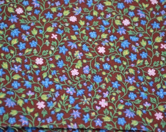 Vintage Fabric - Light Pink and Blue Vine Flowers on Dark Red - Cotton 44" x 17"L