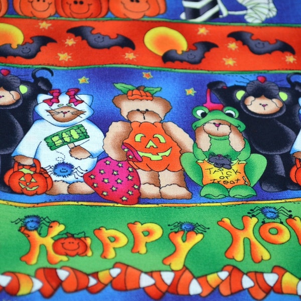 Halloween Fabric - Trick or Treat Cats Dogs and Bears Dressed in Costume Stripe - SSI Grandma's Attic Howl Oween - Cotton By the Yard