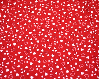 Vintage Fabric - Small Scattered White Hearts on Red - Cranston Cotton 44" x 15"L