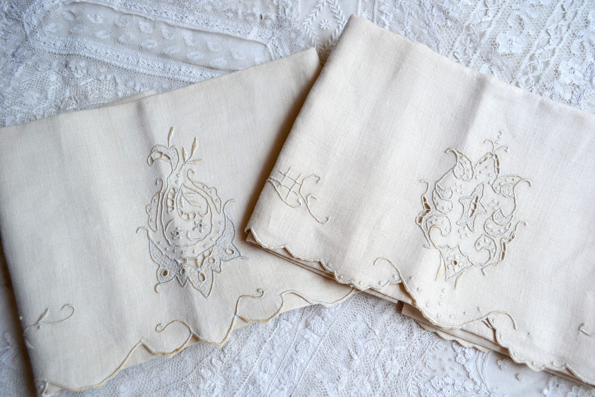 Vintage Embroidered Linen Hand Towels 2 in Ecru NOS Etsy