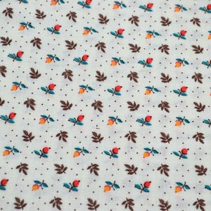 Vintage Concord Fabric - Small Yellow Orange and Brown Flowers on White - Cotton By the Half Yard