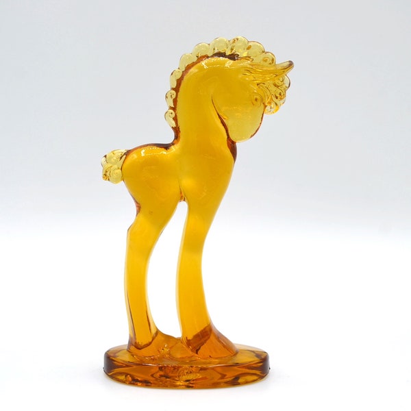Vintage Amber Glass Horse Figurine - Mosser Deco Trojan Pony