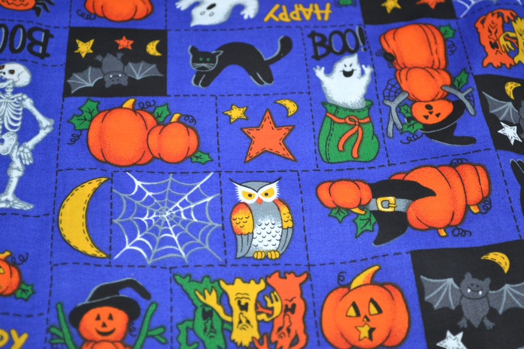 Vintage Halloween Fabric Patchwork Squares Skeleton Owl Etsy