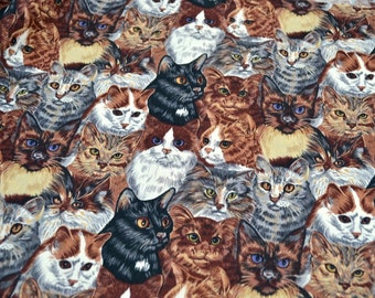 Vintage Fabric - Kaufman Collage of Cats - Cotton By the Half Yard