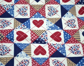 Vintage Fabric - Calico Hearts Patchwork Squares Print - Cotton 44" x 17" L