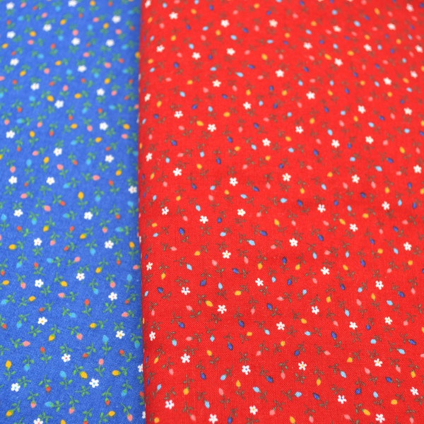 Vintage Fabric - Petite Tiny Calico Flowers - CHOOSE Red or Blue - Cranston Cotton By the Half Yard