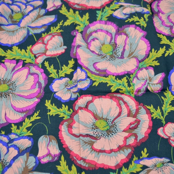 Rowan Fabric - Banded Poppy Flowers on Black - Cotton 26" x 18"L Plus - Philip Jacobs PJ06