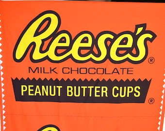 Vintage Reese's Candy Fabric - Cut and Sew Costume or Pillow Panel - Chocolate Peanut Butter Cups Cotton Broadcloth