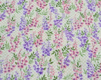 Vintage Hoffman Fabric - Fantasies Pink Lavender Floral Trellis Background - Cotton By the Half Yard