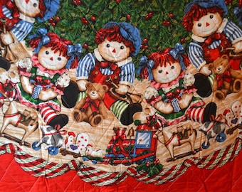 Vintage Raggedy Ann Christmas Tree Skirt to Cut and Sew -  Cotton Poly Filled Sold By the Half Round