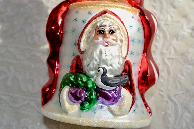 5 12 Large Santa and Bird Bell Radko Glass Christmas Ornament