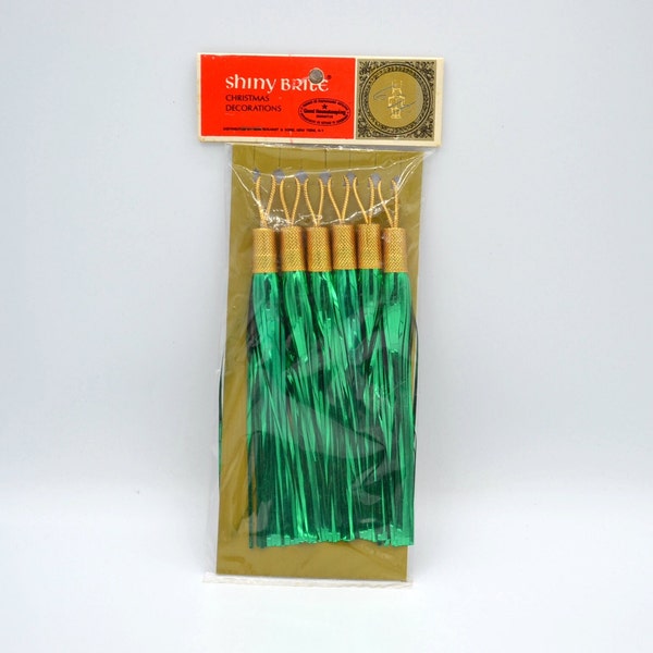 Vintage Shiny Brite Tinsel Tassels - NOS Package of 6 Green