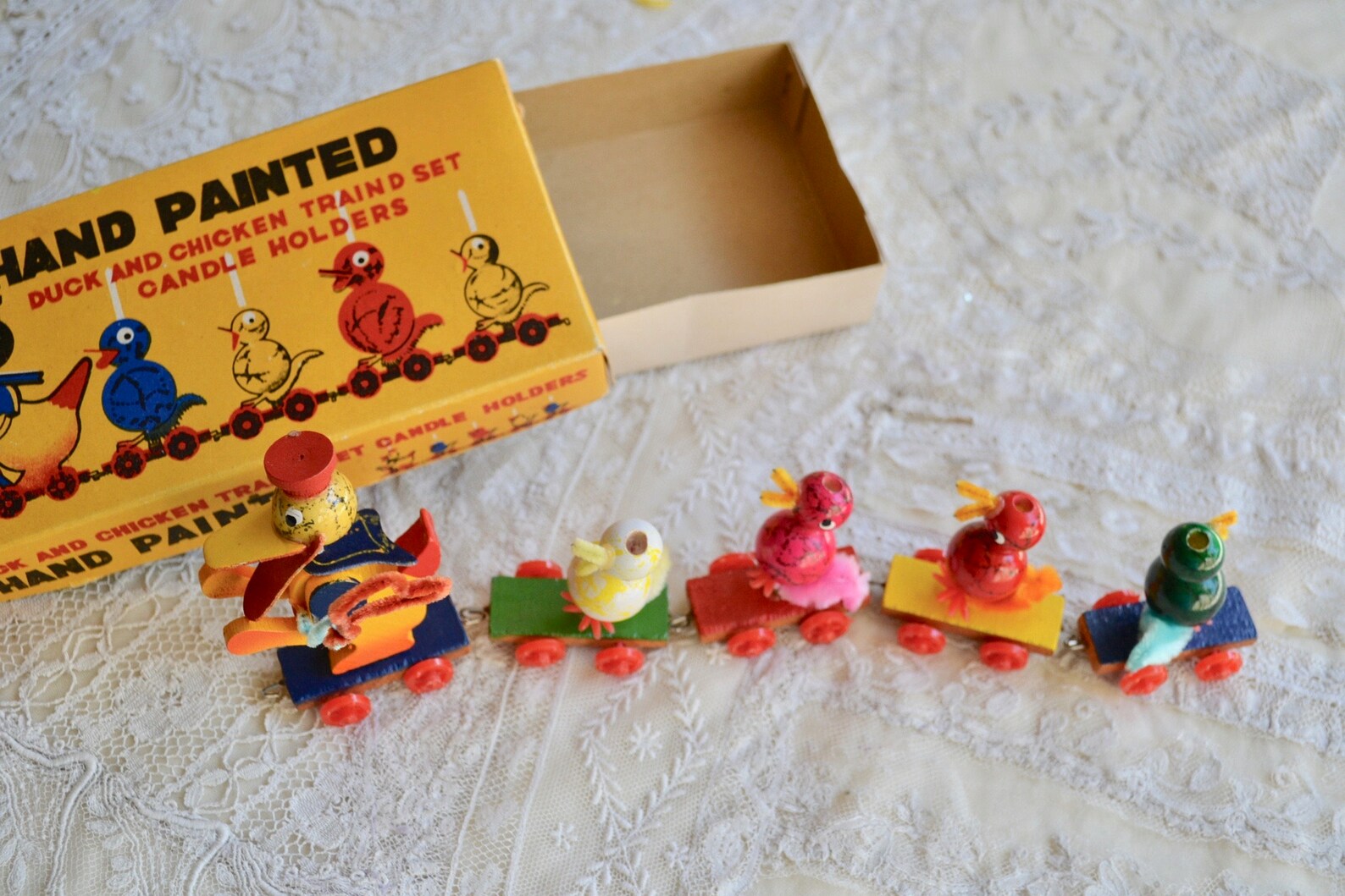 Vintage Birthday Cake Candle Holder Wooden Duck and Chicken Etsy