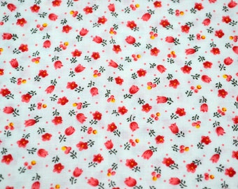 Vintage Fabric - Small Pink Orange Scattered Flowers - Cotton 44" x 17"L