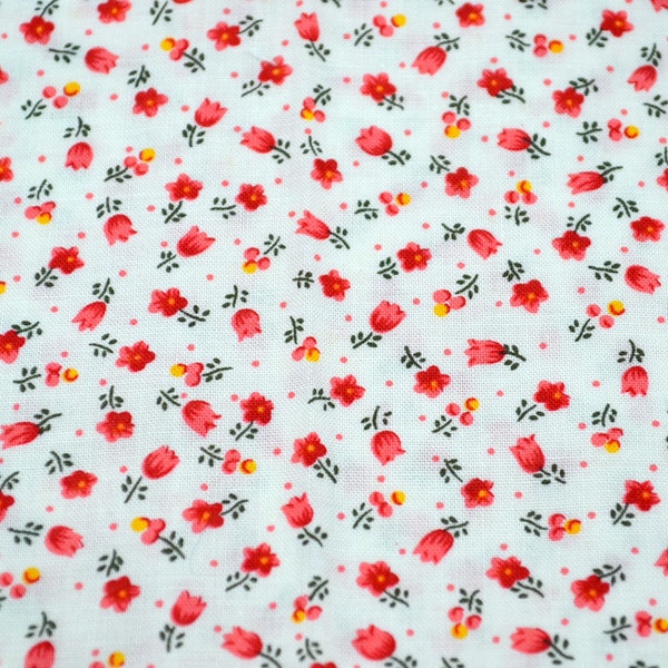 Vintage Fabric - Small Pink Orange Scattered Flowers - Cotton 44" x 17"L