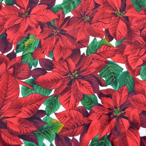 Hoffman Christmas Fabric - Red and Green Poinsettias - Woodland Winter Cotton - By the Half Yard