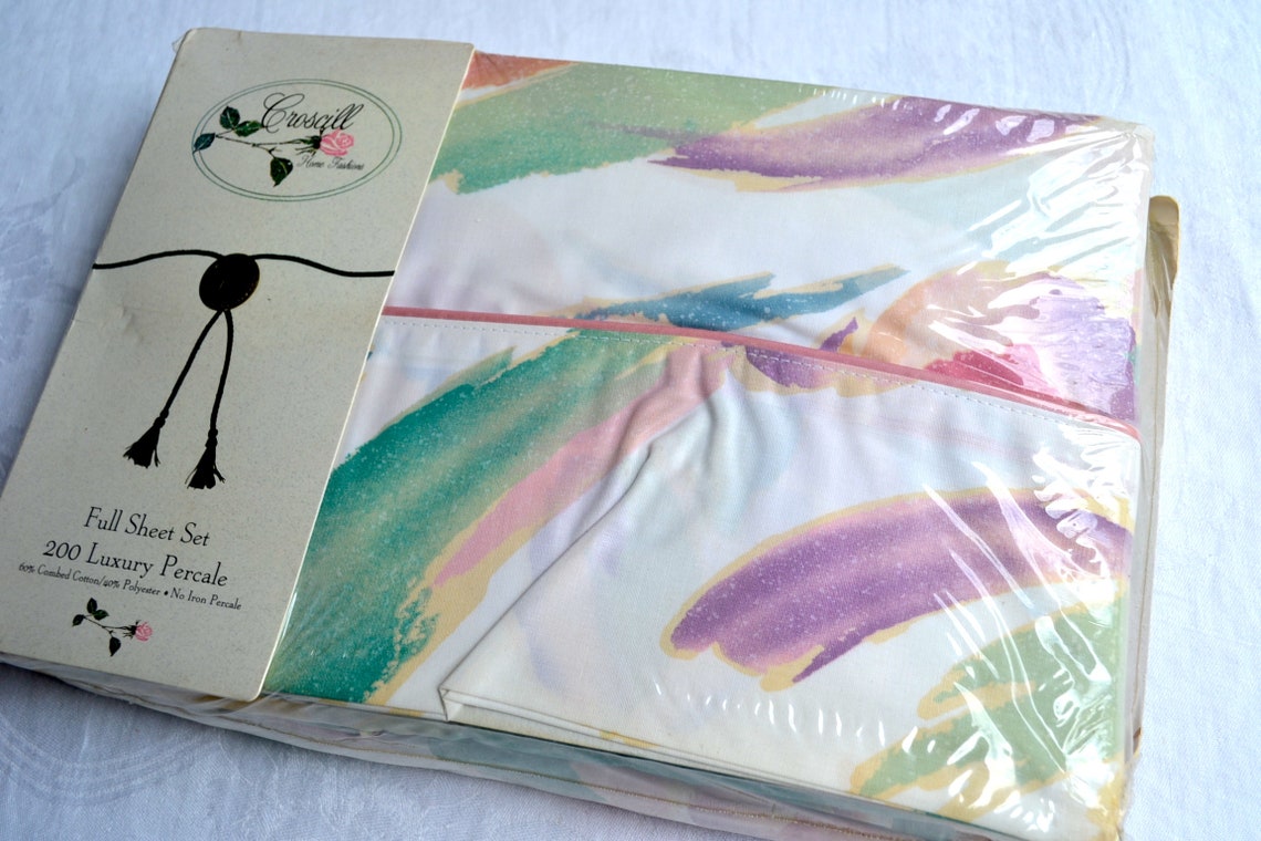 Vintage Bedding Sheet Set Croscill Sedona Brush Stroke Etsy