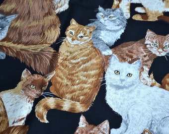 Tissu vintage - Variété de chats et chatons sur fond noir - Cranston VIP Cotton - One Yard