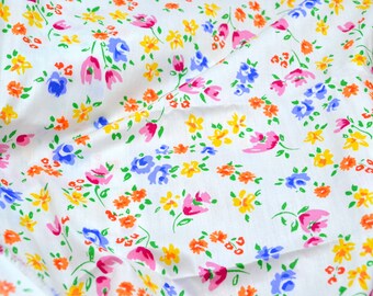 Vintage Fabric - Colorful Spring Flowers on White - Cotton By the Half Yard - 60" Wide