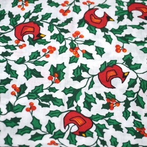Vintage Christmas Fabric - Mod Red Cardinals and Holly - Cotton By the Half Yard