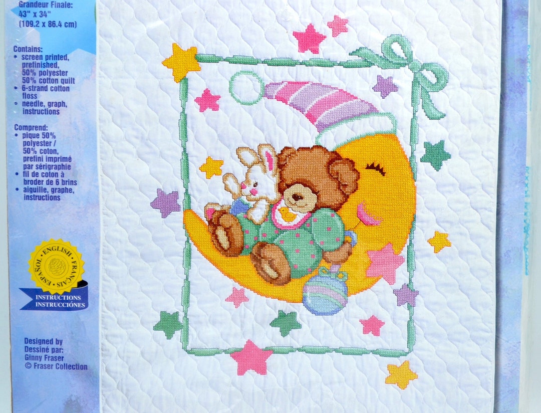 Vintage Stamped Cross Stitch Baby Quilt Kit - Janlynn Sleepytime ...