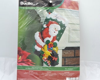 Bucilla Felt Stocking Kit - Santa and Scottie Dog - Unopened Kit #86654 - Jeweled 18"