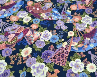 Korakuen Fans Black White Floral Kona Bay Asian Fabric 26" Remnant Korakuen Fans Black White Floral Kona Bay Asian Fabric 26" Remnant