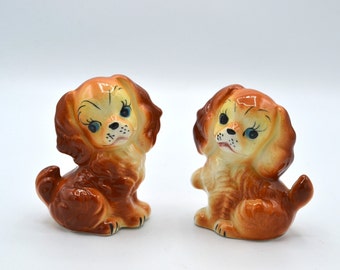 Vintage Salt and Pepper Shakers - Brown Puppy Dogs - Unused Japan