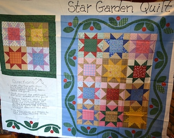 Vintage Fabric Quilt Panel - Star Garden Cheater Quilt - Calico Star Squares - Henry Glass