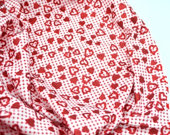 Vintage Fabric - Red Glitter Hearts on Gingham Check - Fabric Traditions Cotton By the Half Yard - # 5299