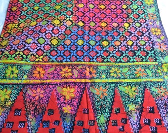 Vintage Batik Fabric Panel - Beautiful Color Mosaic Floral - Cotton 44"W x 84"L