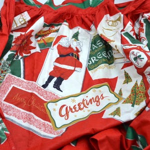 Vintage Christmas Half Apron - Mid Century Santa Snowman Stocking Greetings